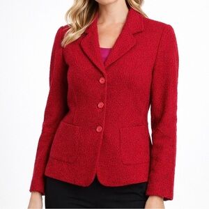Jennifer & Grace Red Boucle Wool Blend Blazer Jacket Women’s Size 10 Lined
